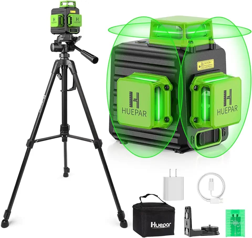HUEPAR Laser Level 360 Self Leveling with 50" Tripod, 3x360° Laser Leveler
