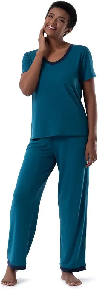 Fruit of the Loom womens Short Sleeve Tee and Pant 2 Piece Sleep Set