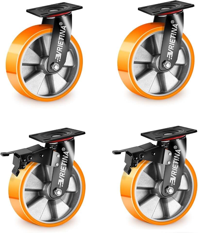 4 Stück 125mm Schwerlastrollen mit Bremse 360° Drehbar Industrierollen