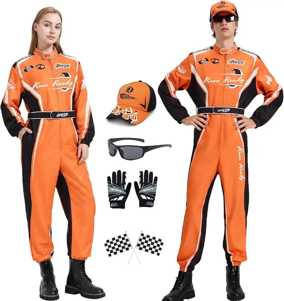 Unisex Adult Race Car Driver Costume with Accessories for Halloween