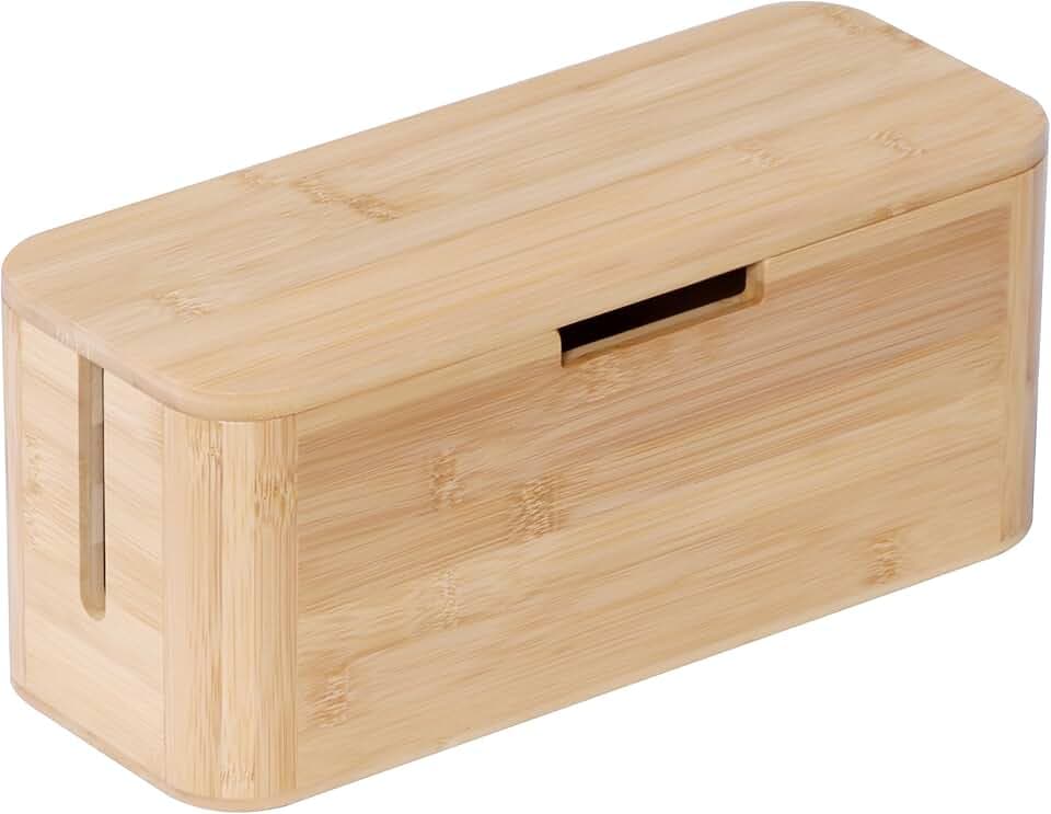 Relaxdays Kabelbox für Steckdosenleiste, Bambus, Magnetdeckel, Natur