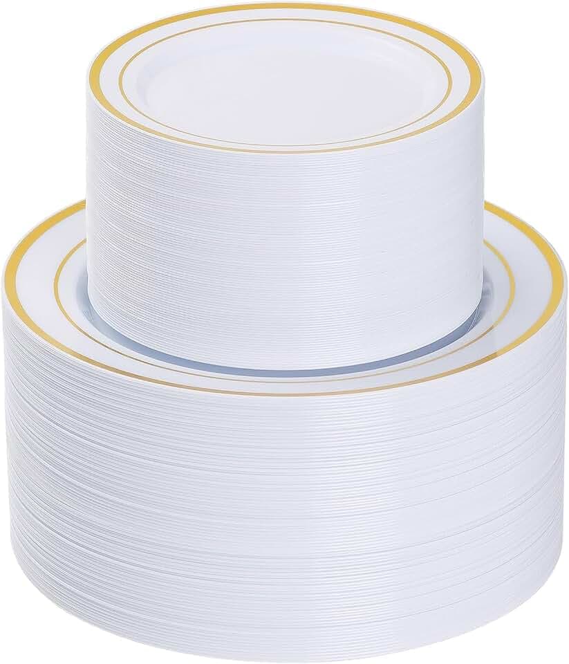 Goodluck 200PCS Gold Plastic Plates, Heavy Duty Disposable Gold Plates