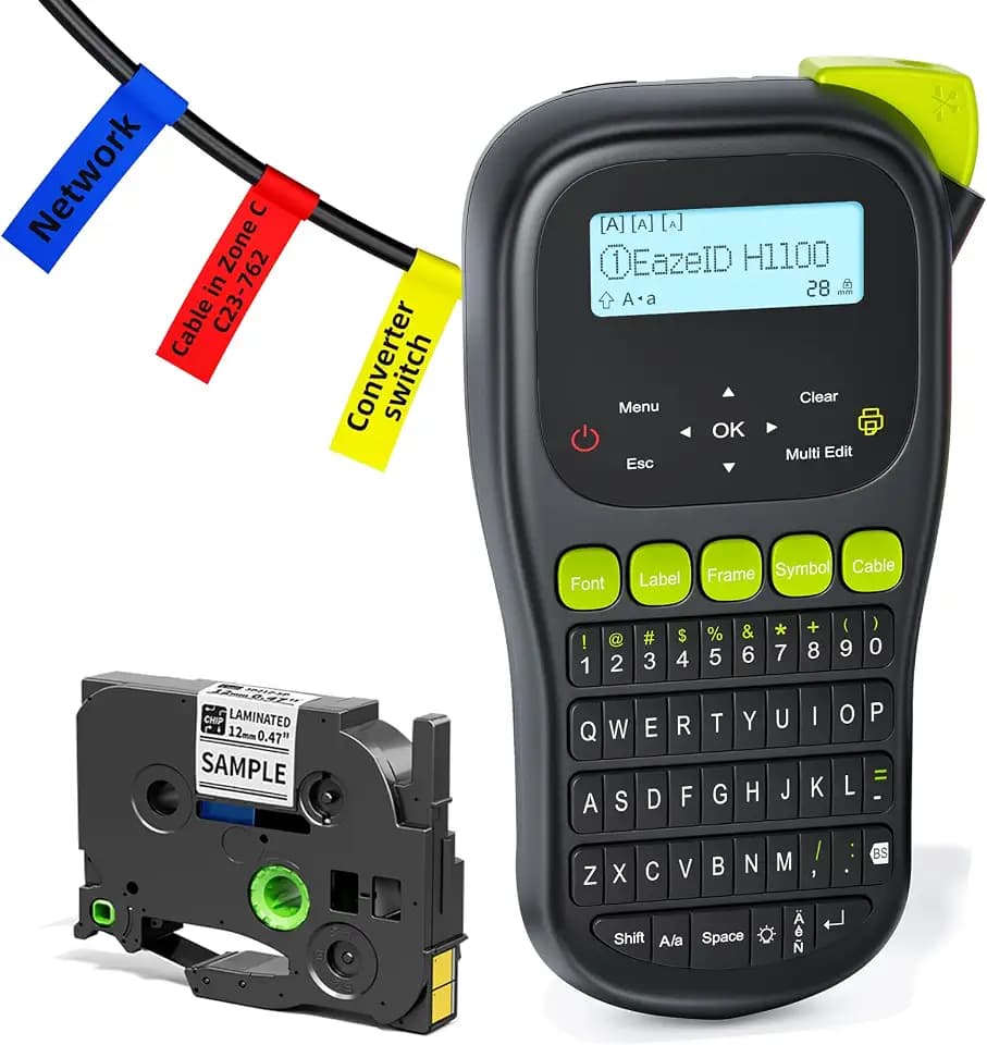 H1100 Label Maker Machine with-Tape Waterproof, Cabel Labeler Balck
