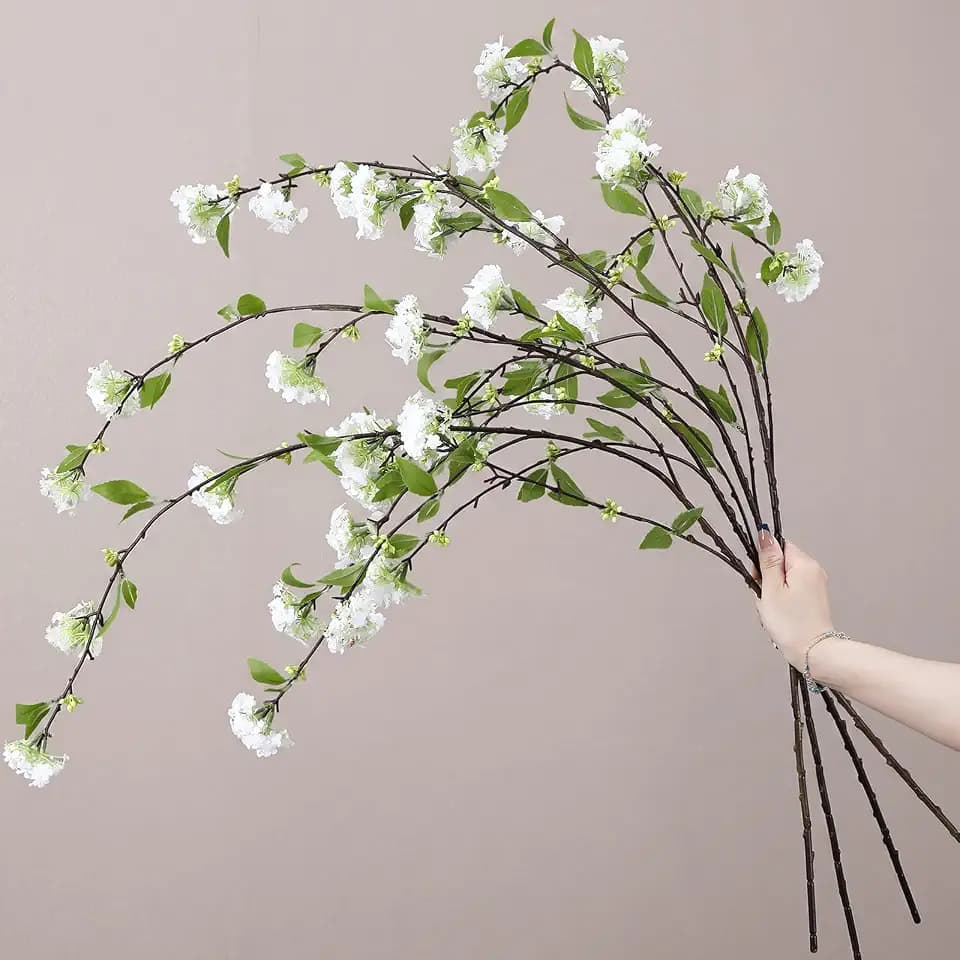 4 Pcs Artificial Plants Flowers 43" Faux Greenery Long Stem Branches for Vase Realistic Silk Fake Snowball Viburnum Artificial Hydrangea Flowers for Tall Vase Home Table Decor(White)