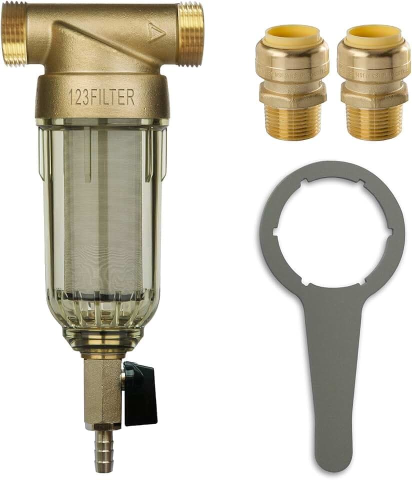 iSpring WSP-50 Wiederverwendbarer Sedimentwasserfilter für das ganze Haus, 50 Mikron, 2,5 cm MNPT + 1,9 cm FNPT mit Push-to-Connect-Armaturen