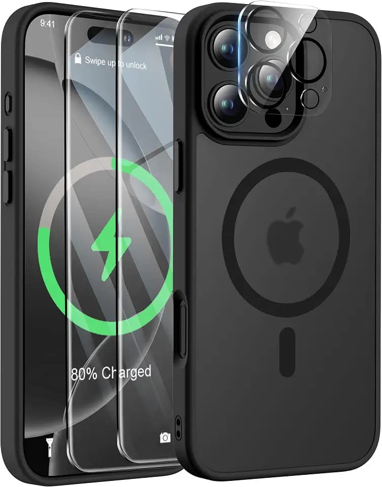 ORETECH Magnetic for iPhone 16 Pro Max Case, Screen Protectors, Matt Black