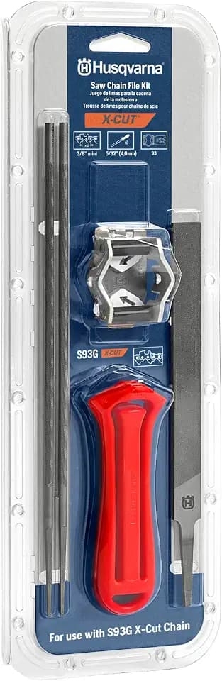 Husqvarna X-Cut S93G Chainsaw File Kit for 3/8" mini Pitch Chainsaw Chains, Sharpening Kit Includes Handle, Combination Guide, Flat and Round Files