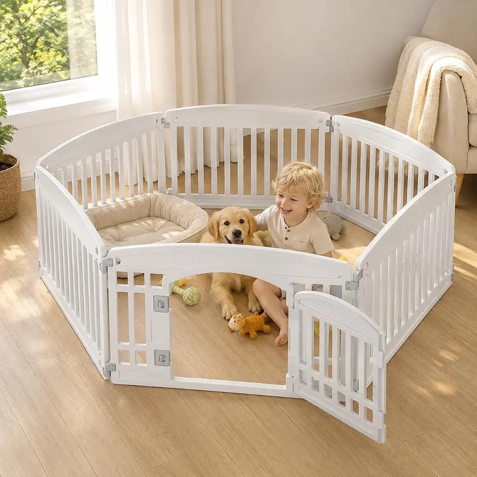 Simple Deluxe 24" 6-Panel Dog Playpen, Durable Pet Playpen with Secure Locking Door for Puppies & Small/Medium Dogs, Portable & Foldable Pet Fence, White