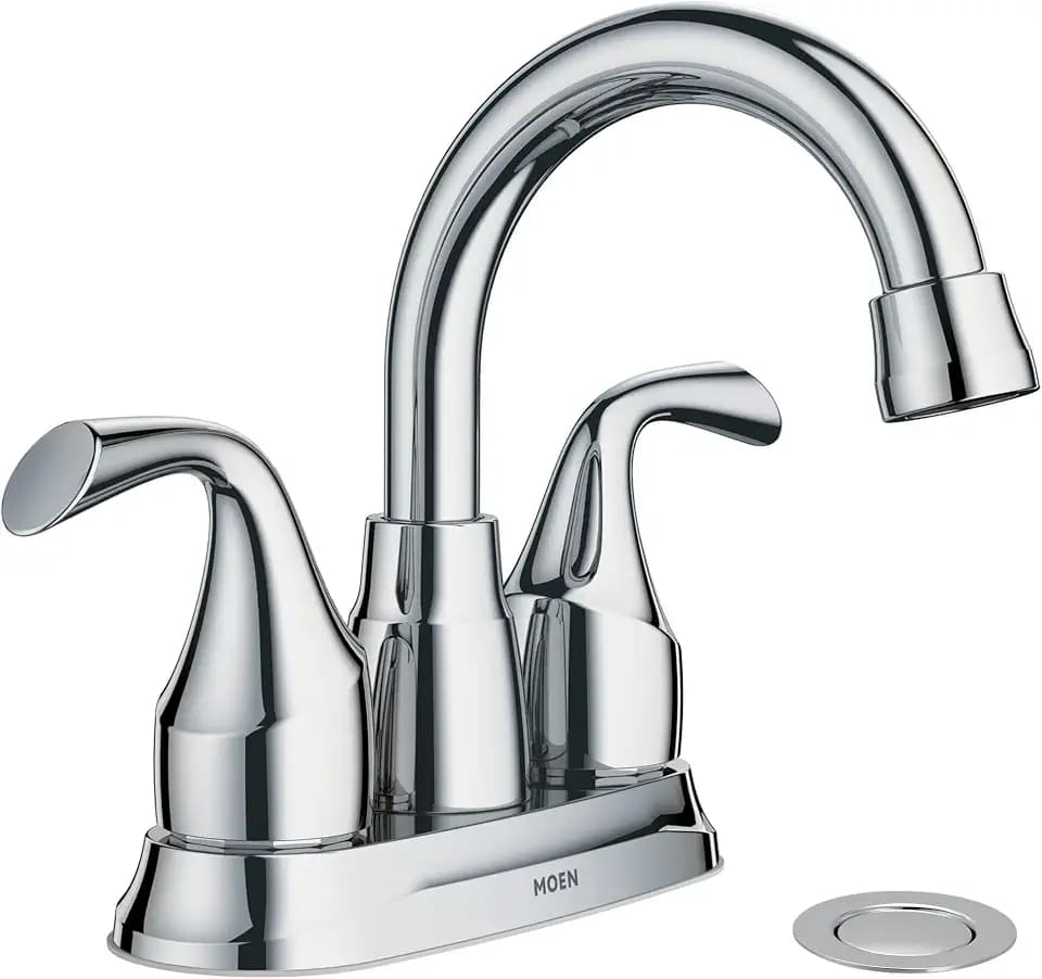 Moen Idora Chrome Two-Handle Centerset Bathroom Sink Faucet with Drain Assembly, 84115