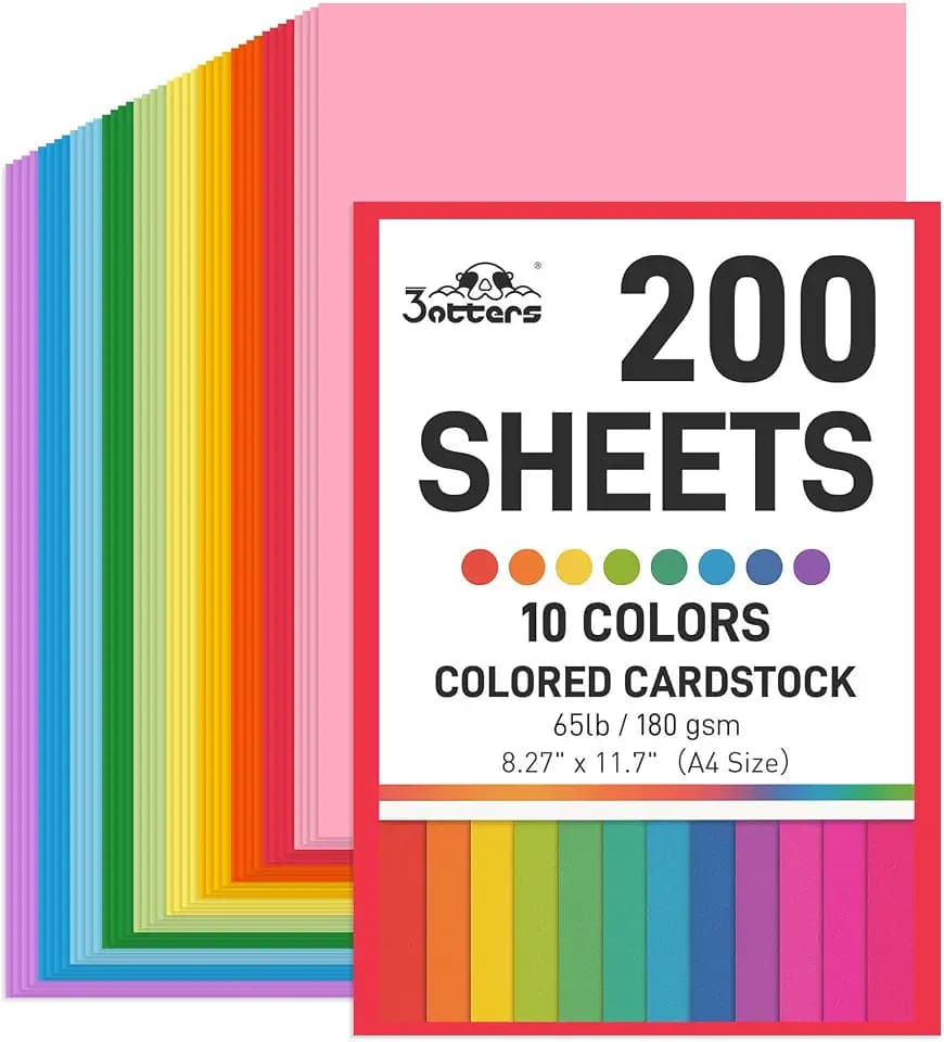 3 otters 200Sheets Construction Paper, Cardstock 8.27" x 11.7", 65lb/180GSM