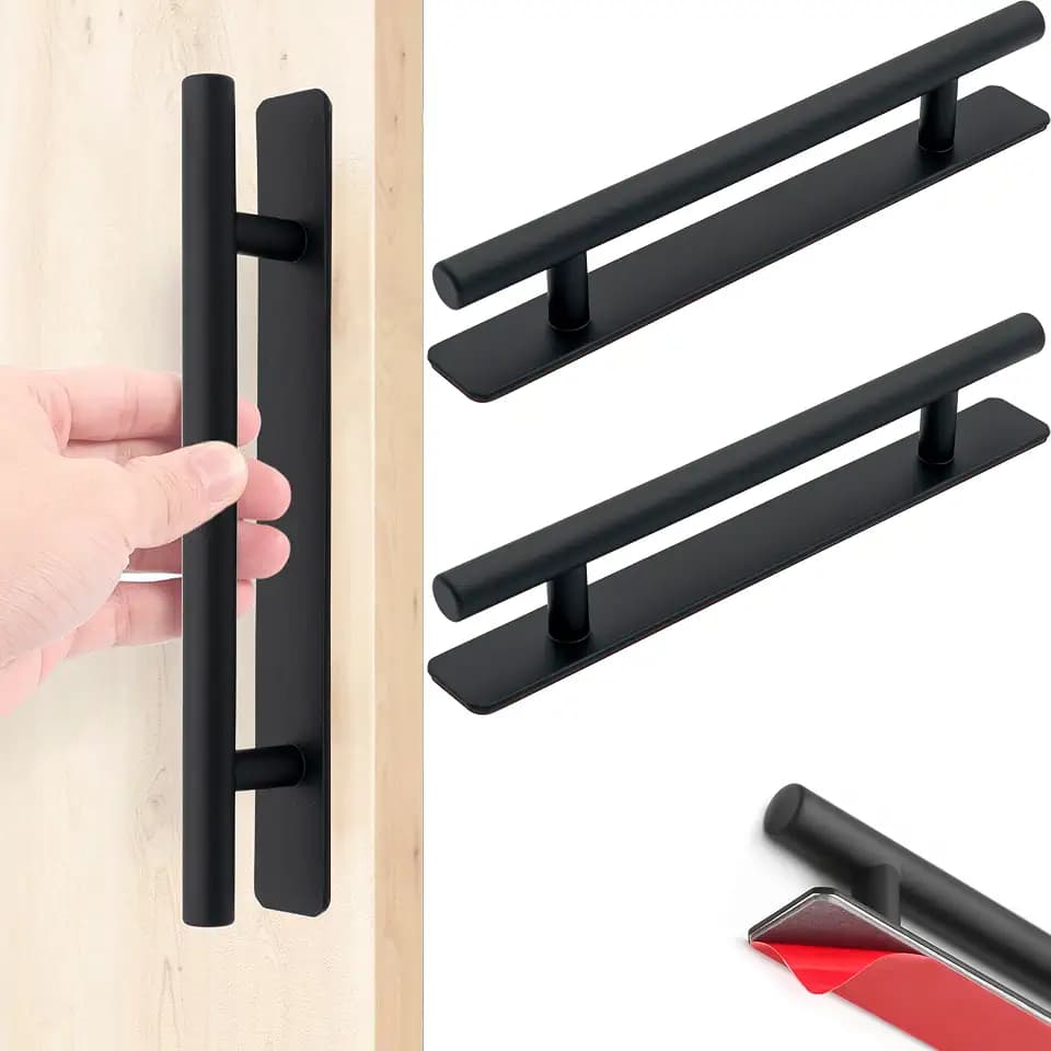 Möbelgriffe,2 Stück Selbstklebende Schrankgriffe,Schrank Schublade Türgriffe Edelstahl,Küchengriffe,Ohne Bohren Griffe,für Schrank Schublade Kleiderschrank Schranktür (Schwarz, 128 mm)