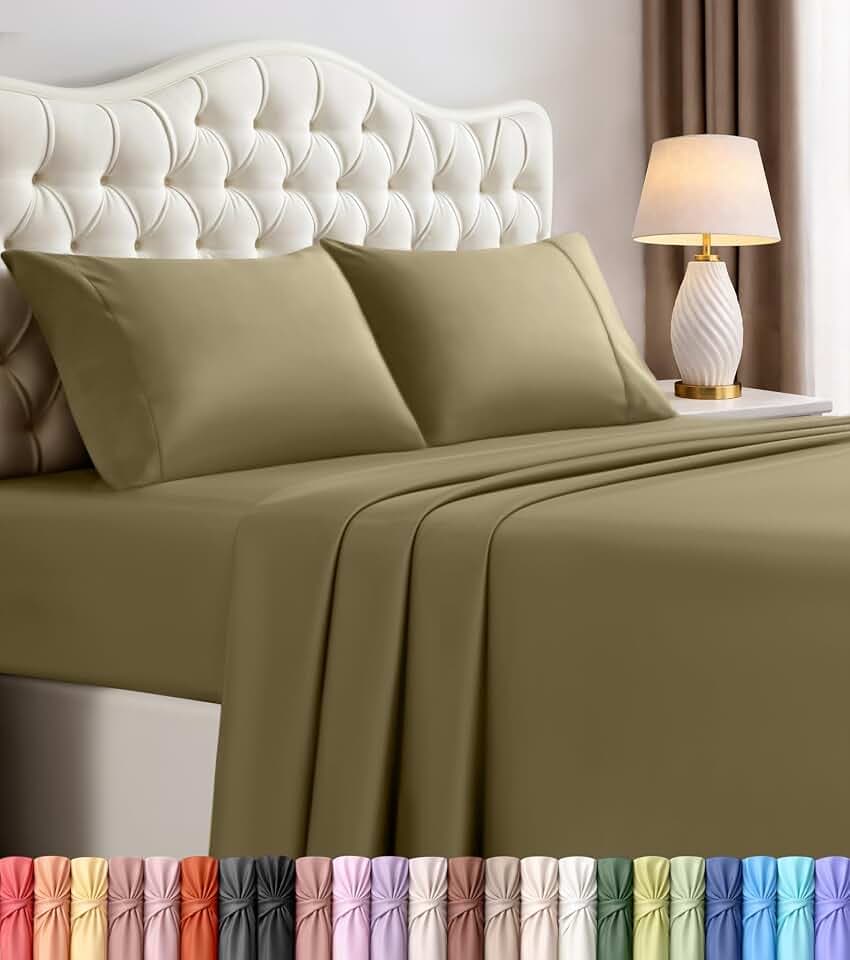 King Sheets Set, 4 Pieces 16" Deep Pocket Hotel Luxury Bed Sheets, Olive