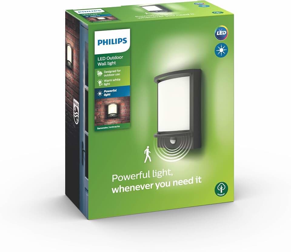 Philips Samondra Wandleuchten für den Außenbereich, 12 W, 2700 K warmweiß, wasserfest, anthrazit, wetterfest (IP44)