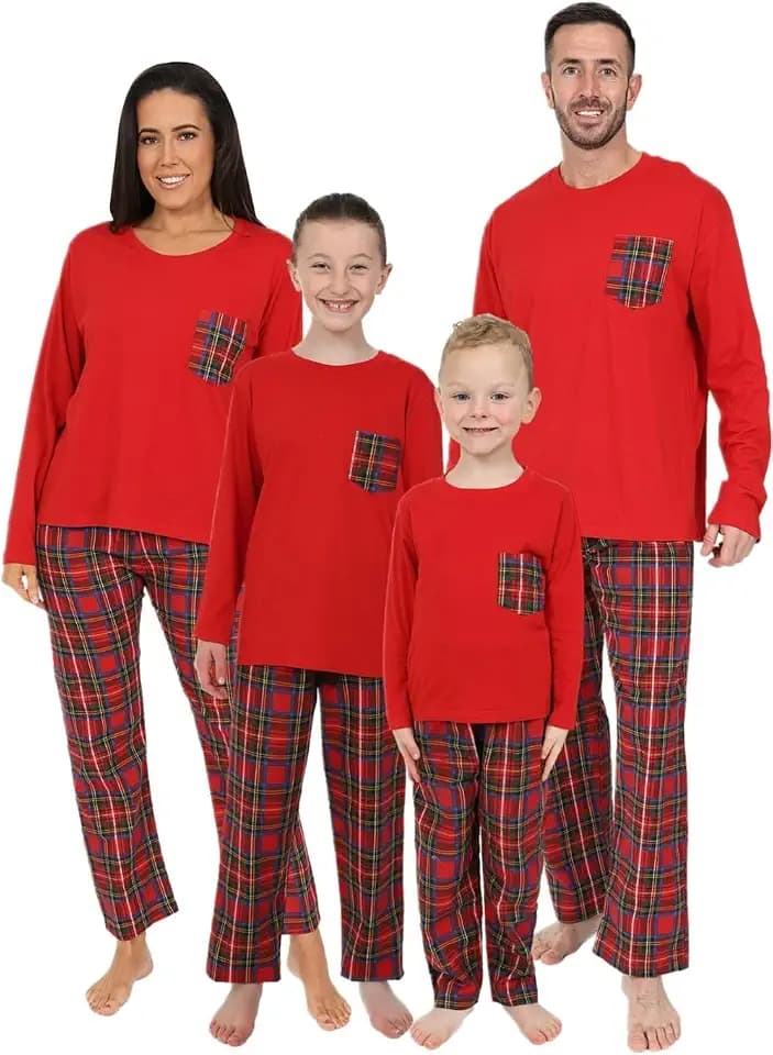 Weihnachtspyjama aus Baumwolle mit rotem Schottenkaro, für die Familie