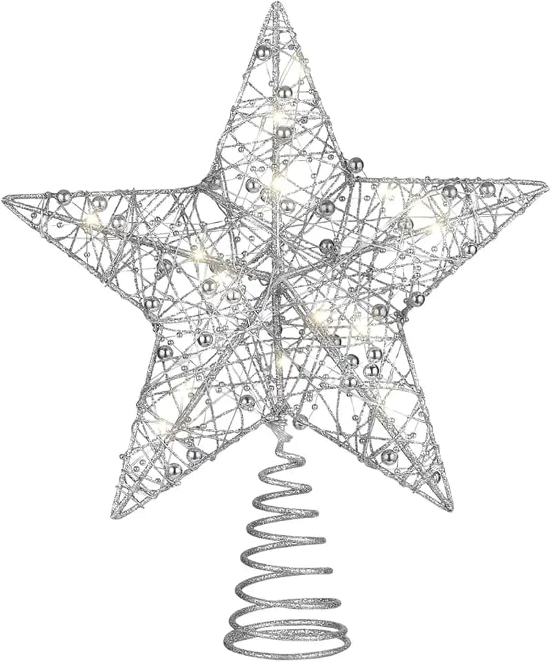 STOBOK 25 X 30Cm Weihnachtsbaum Topper Stern Glitter Puder Baumkronenlicht Weihnachtsfeierdekoration (Silber)