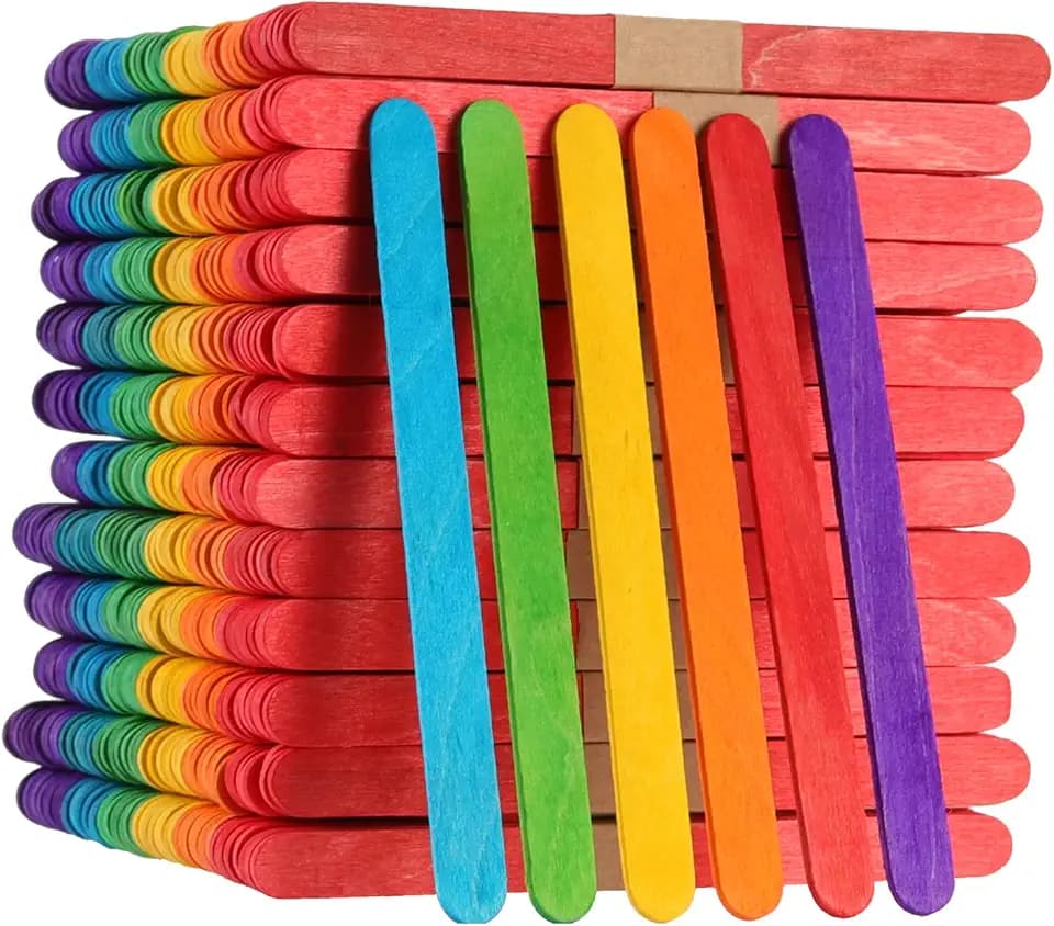 ZOENHOU 1000 Stück 11,4 cm farbige Stieleisstäbchen, Naturholz, bunte Holz-Bastelstäbe, Regenbogen-Stiele für Bastelarbeiten, Modellbau, Kunstbedarf