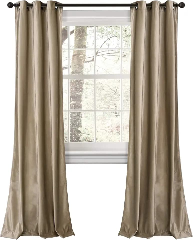 Lush Decor Prima Velvet Curtains Color Block Light Filtering Window Panel Set for Living, Dining, Bedroom (Pair), 84" L, Taupe