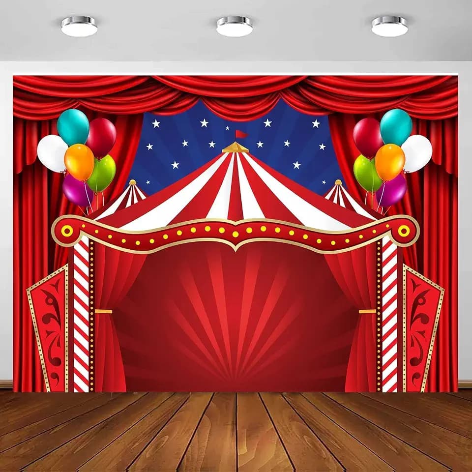 Carnival Backdrop 10 x 8 ft, Circus Theme Red Curtain Balloon Backdrop Carnival Photo Booth Props Kids Adults Birthday Baby Shower Party Decoration Banner Polyester
