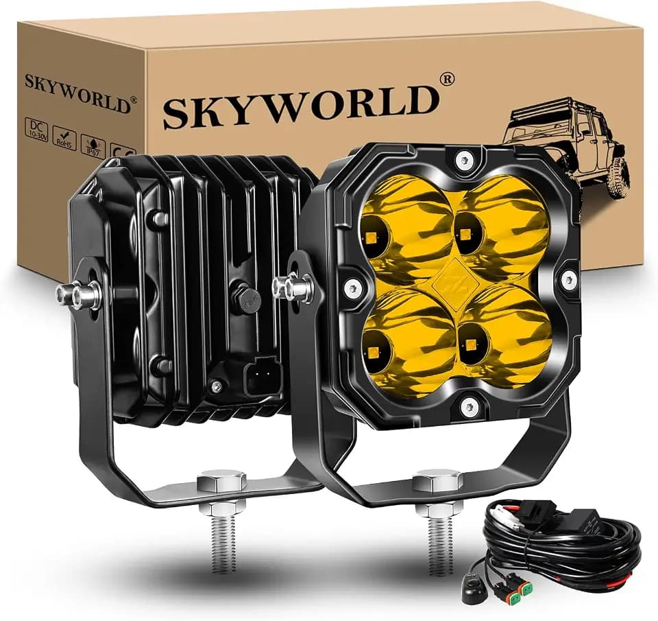SKYWORLD 2 Pcs 4.3 inch 30W Square LED Work Light with 12V DT Wiring Kit