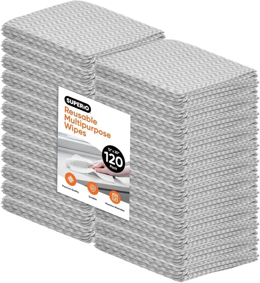Superio Handy Wipes for Kitchen Multi-Purpose Heavy-Duty Reusable Cleaning Cloth for House, Bathroom, and Office. Disposable Dish Towel (Grey), 120 Pack