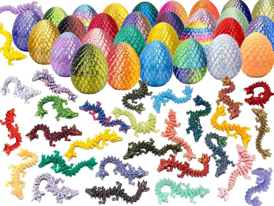 14PCS 3D Printed Crystal Dragons with Eggs, Articulated Fantasy Collection