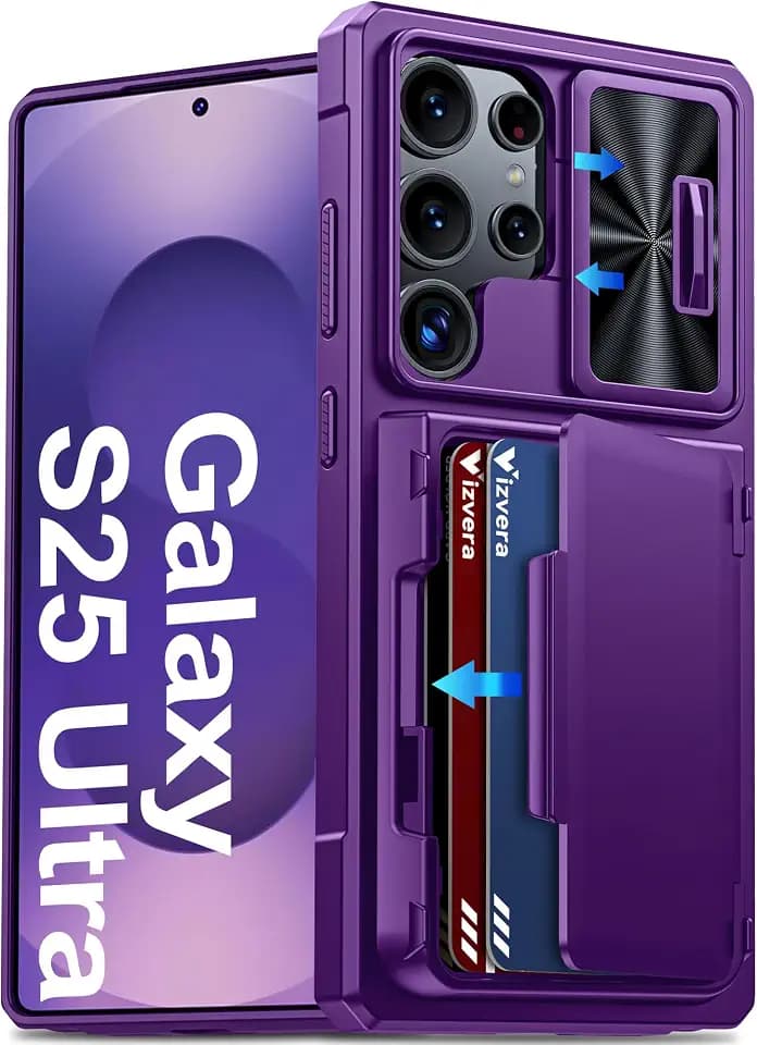 Vizvera for Samsung Galaxy S25 Ultra Case Wallet RFID [Cards Holder][Camera Cover][Edge Raised] Full Body Rugged Shockproof Silicone Protective Phone Case for Galaxy S25 Ultra 6.9" 2025(Purple)
