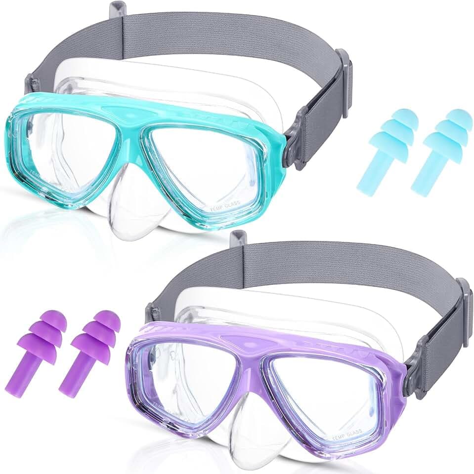 Flutesan 2 Pack Kids 6-14 Swim Goggles with Nose Cover Diving Mask Fabric Strap with Earplugs Swimming Goggle Waterproof Clear Snorkel Goggle