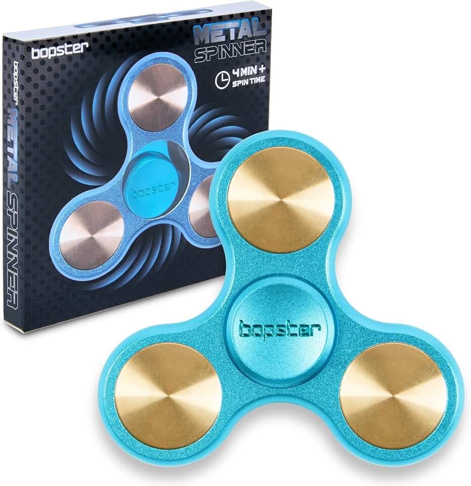 bopster Metall-Spinner | Handlicher Tri-Fidget-Spinner für Kinder & Erwachsene | 4+ Minuten Drehzeit, 73 g | Glattes Schreibtischspielzeug zur Stressbewältigung und Konzentration | Blau