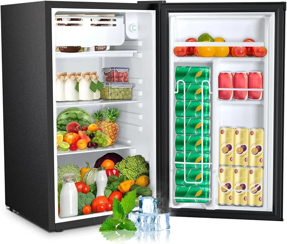 COWSAR 3.2 Cu.Ft Mini Fridge with Freezer, Freestanding Compact Refrigerator with Reversible Door & 7-Speed Thermostat, Small Fridge for Office, Apartment, Gameroom (BLACK)