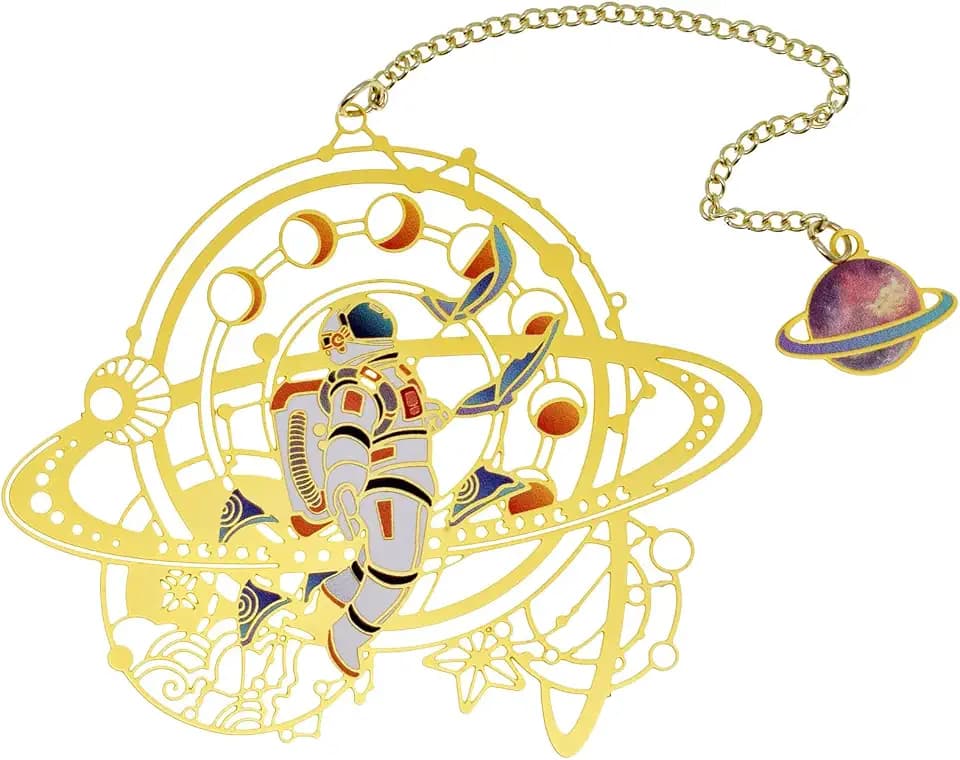 BLBMH Metal Space Bookmarks for Men Unique Gifts - Astronaut & Moon Phases