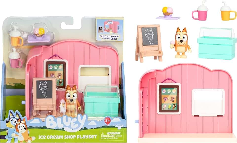 Bluey Ice Cream Shop Playset, Immersive Toy Ice Cream Set with Dessert-Themed Accessories and Articulated Bingo Figurine, Food Toys for Kids Ages 3+