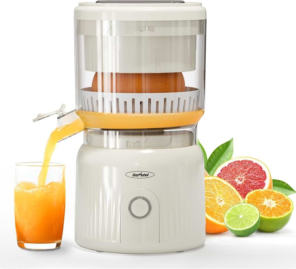 Electric Citrus Juicer, 90W High-Speed Juice Squeezer with 15,000 RPM Pure Copper Motor, Efficient Orange and Lemon Juicer for Soft Fruits, Compact Design with Easy Cleaning, White