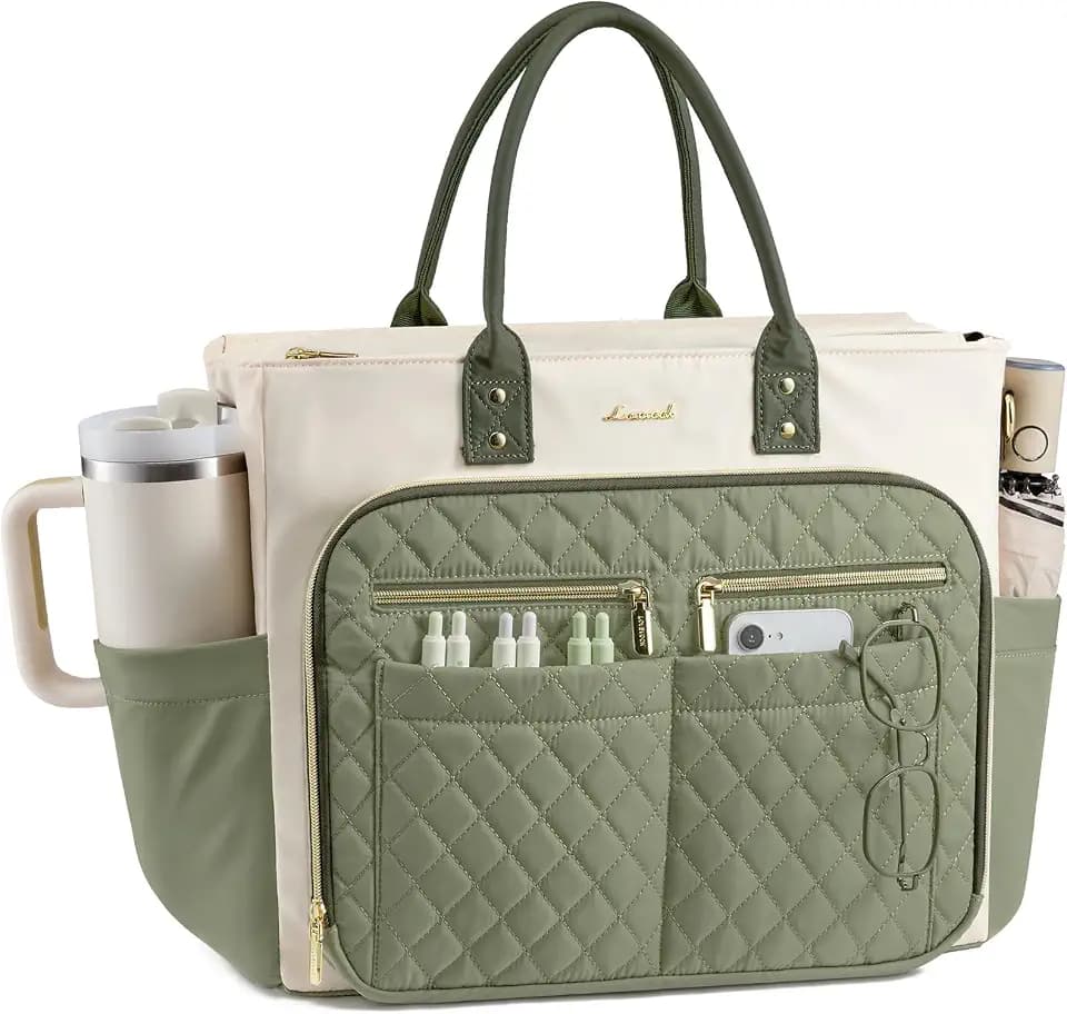 LOVEVOOK Tote Bag for Women, Teacher Nurse Work Laptop Bag, Quilted Bible Computer Shoulder Bag for Business Travel College