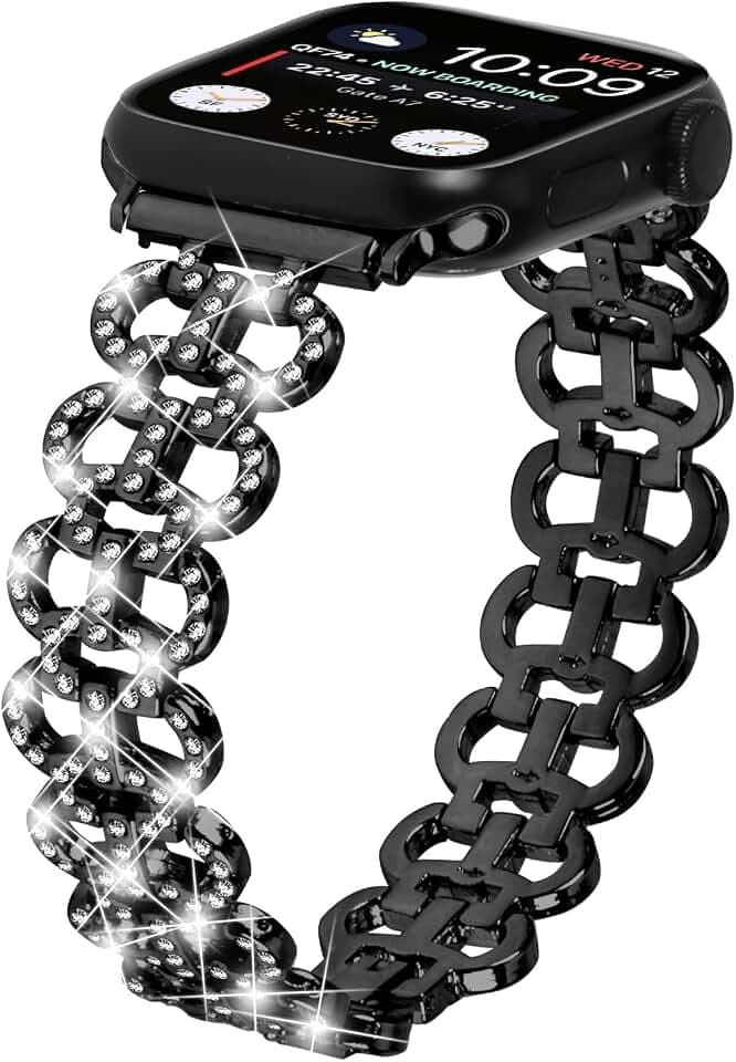 Miimall Armbänder Kompatibel mit Apple Watch Ultra 2/1 49mm 45mm 44mm 42mm 41mm 40mm 38mm Armband, Legierung Metall Glitzer Strass Diamant Damen Armband für Apple Watch Series 9 8 7 6 5 4 3 2 1 SE2/1