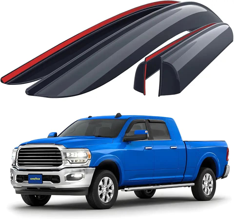 Goodyear Shatterproof Window Deflectors for Dodge Ram 2500/3500 2010-2026 Mega Cab, Tape-on Rain Guards, Window Visors,Vent Deflector Visor, Car Accessories,4 pcs. - GY008515