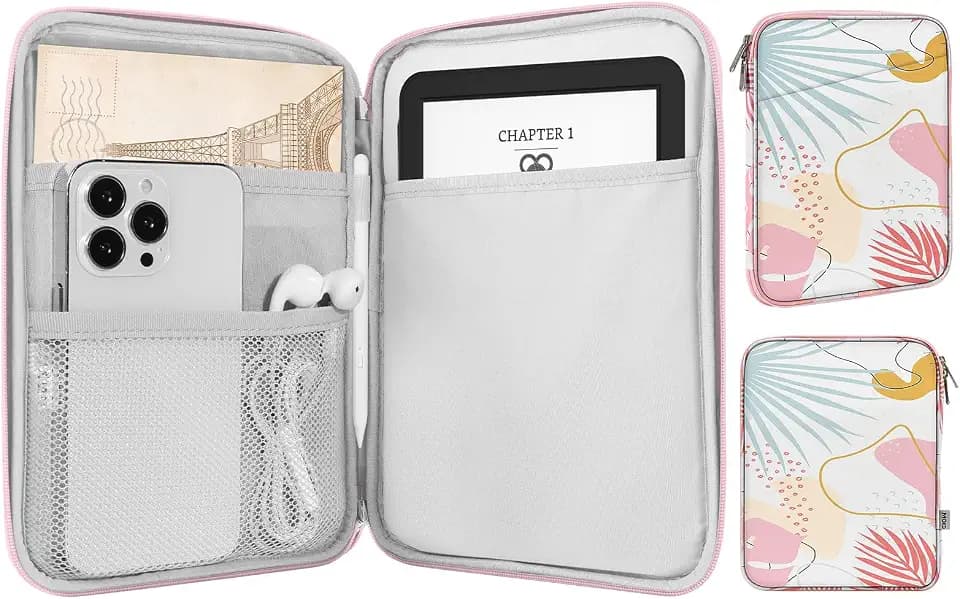 MoKo 6-7" eReader Sleeve Bag for 7" ereader Colorsoft Signature Edition, All-New 6" ereader 11th Gen 2022/10th Gen 2019/8th Gen 2016, 6.8" ereader Paperwhite 11th/10th Gen 2021/2018, Tropical Leaf