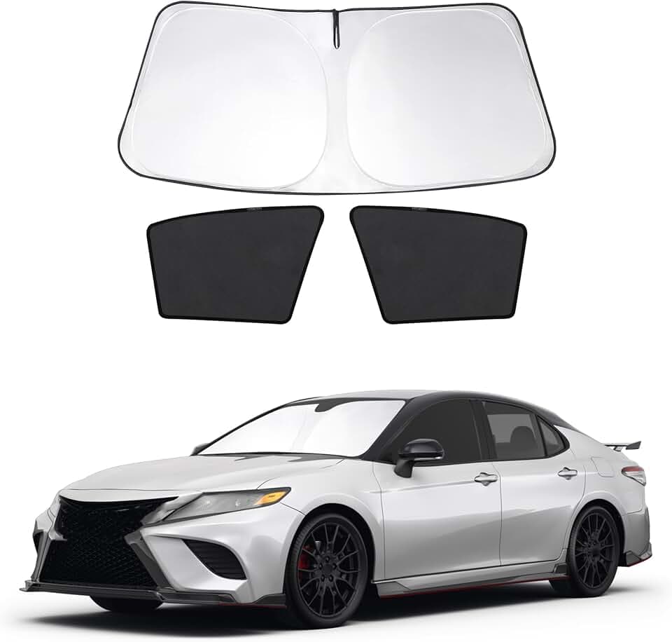 3PCS Car Window Shades Front Windshield Sun Shade Foldable Window Shade Custom Fit for Toyota Camry 2018-2024 Accessories Car Shades for Front Windows Anti-UV Rays Block Heat