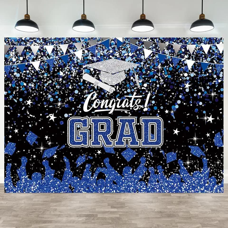 7x5ft 2026 Graduation Backdrop for Photography Class of 2026 Blue Congrats Grad Photo Background Prom Party Banner Decorations
