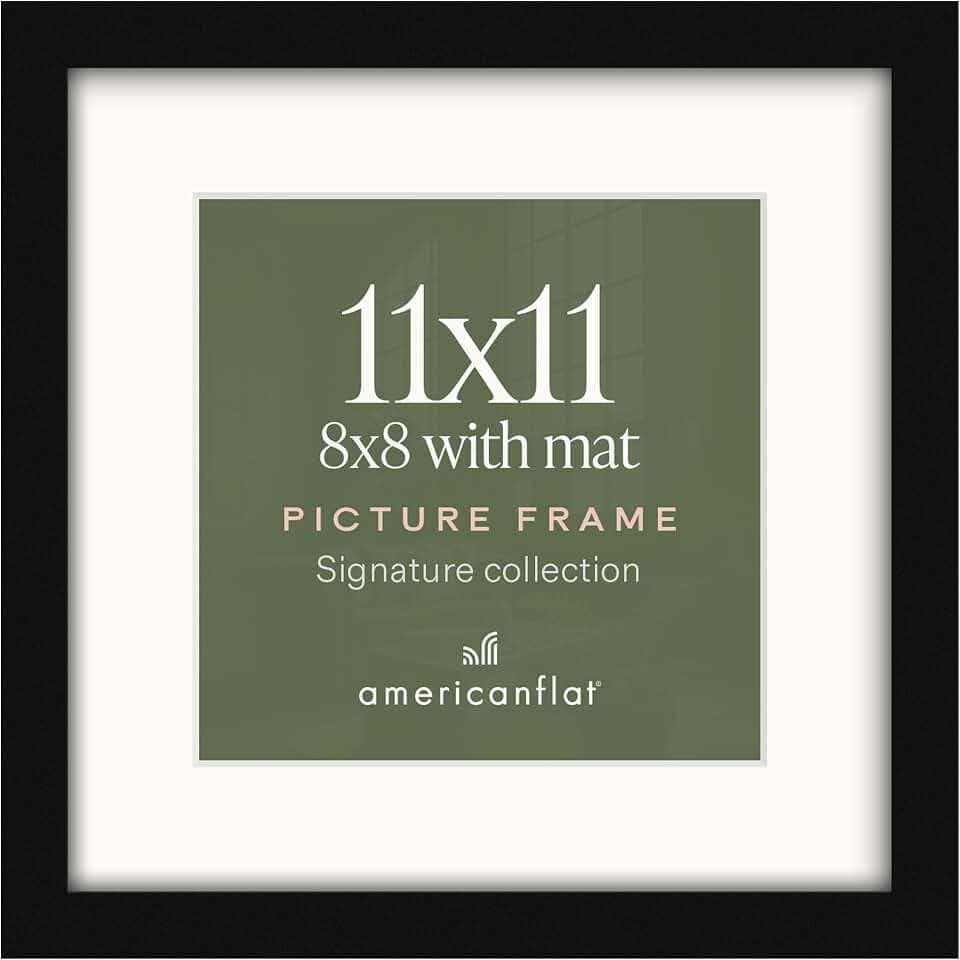 Americanflat 11x11 Picture Frame - Matted to 8x8 - Engineered Wood - Black