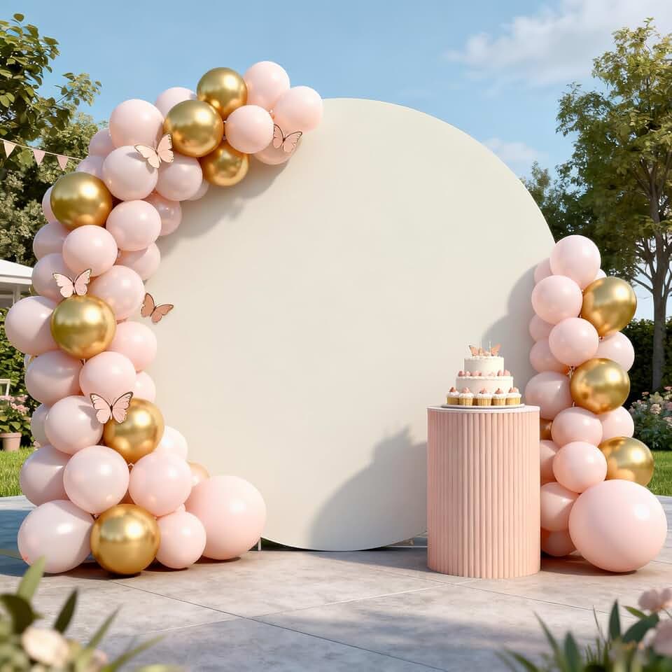 220cm runde beige Fotohintergrundkulisse für Jungen und Mädchen Geburtstag Babyparty Taufe Fotohintergrund (ohne Bogen), Hochzeit, Brautparty Banner Porträt-Fotorequisite
