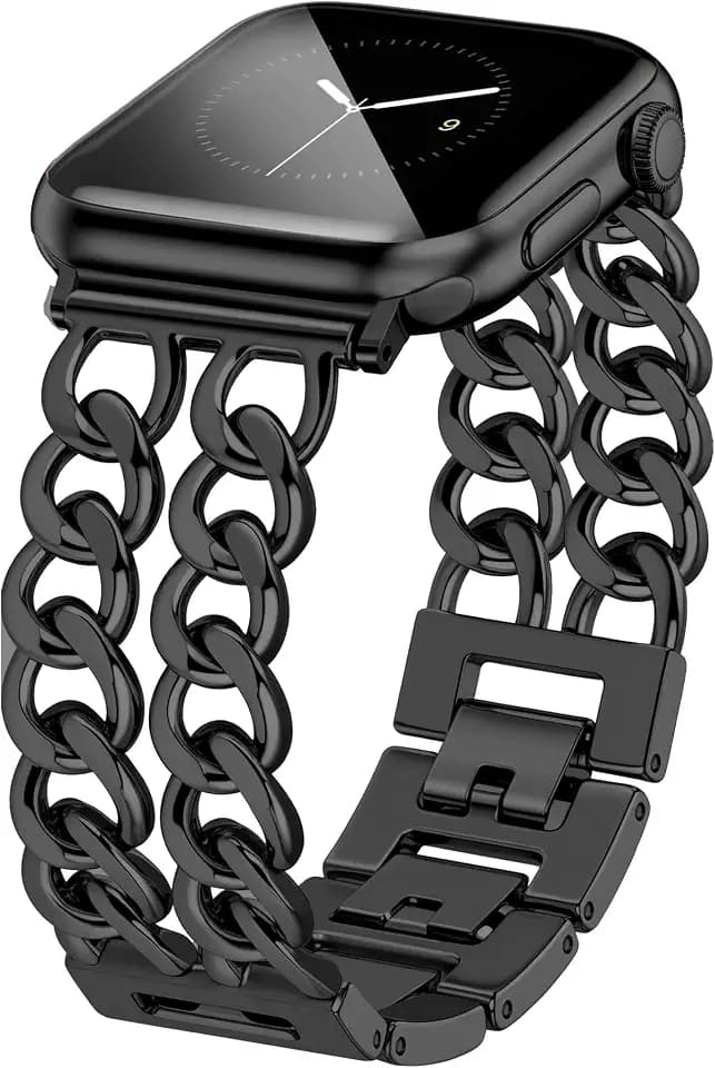 JR.DM Black Watch Bands for Women Compatible with Apple Watch Band 42mm(S3/2/1) 44mm 45mm 46mm 49mm Adjustable Metal Bracelet for iWatch Series 12/11/10/9/8/7/6/5/4/3/2/1 SE 3/2/1 Ultra 1/2/3/4 (No Case)