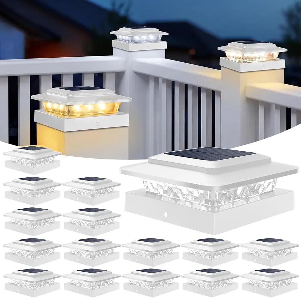 kolpop 4x4 Solar Post Cap Lights Outdoor 16Pack- 3 Color Temperatures&2 Level Brightness, IP65 Waterproof, 16 LED Fence Deck Post Light Solar Powered Only for 4×4/3.5×3.5 Wood/Vinyl Posts(White)