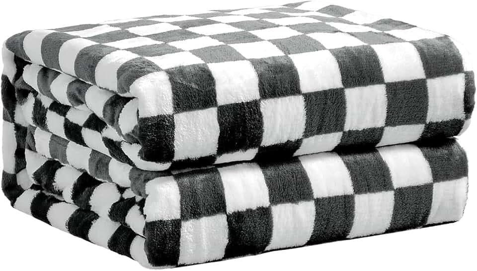 FY FIBER HOUSE Karrierter Flanell-Fleece-Decke Weich und Gemütlich Karo-Gitterdruck Schachbrettmuster Gingham-Muster Decke für Bett, Couch, Sofa, 60"x80" (152 x 203 cm), Schwarz