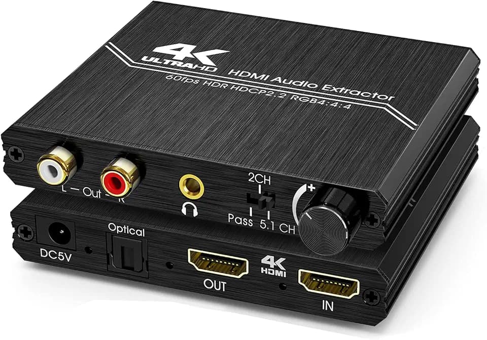 Tendak HDMI 2.0 Audio Extraktor - 4K Splitter zu Optisch Spdif Toslink, 3,5mm AUX Stereo Cinch L/R Konverter Mit Lautstärkeregler - Unterstützt 4K@60Hz, HDCP 2.2, HDR, 3D, YUV 4:4:4