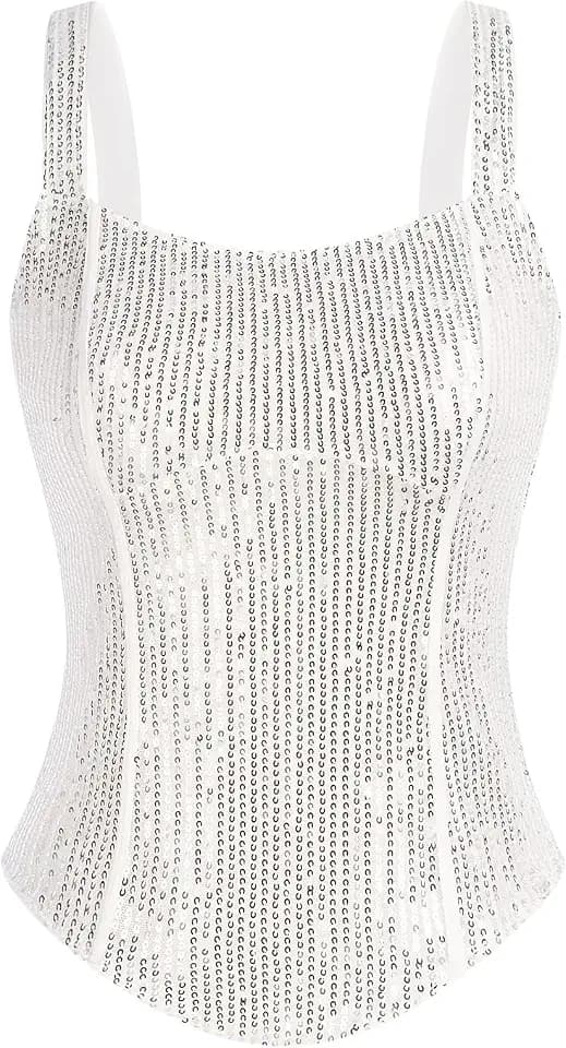 GRACE KARIN Sequin Tank Tops for Women Bustier Corset Top Sparkle Sexy Slim Camisole Sleeveless Party