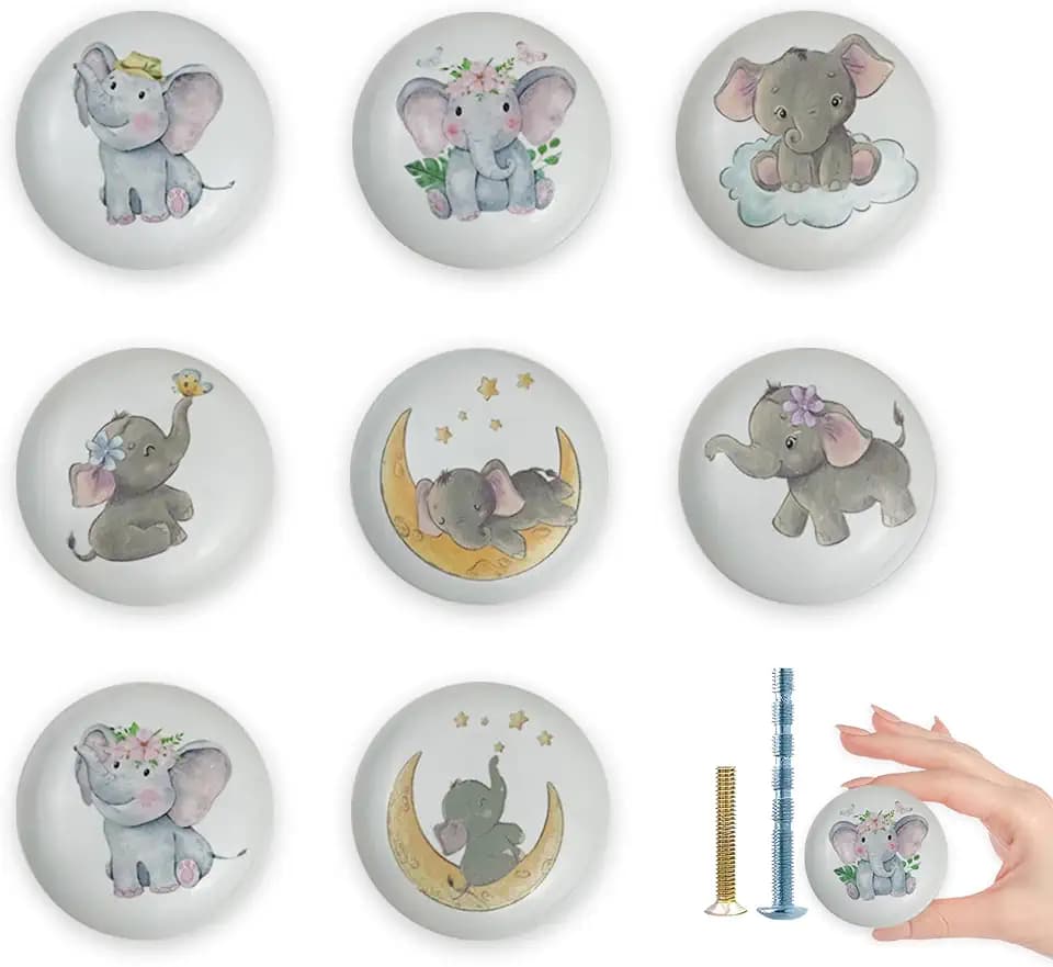 8Pack1.5 Ceramic Elephant Animals Knob Nursery Kids Dresser Drawer Handles Nature Themed Cabinet Knobs and Pulls