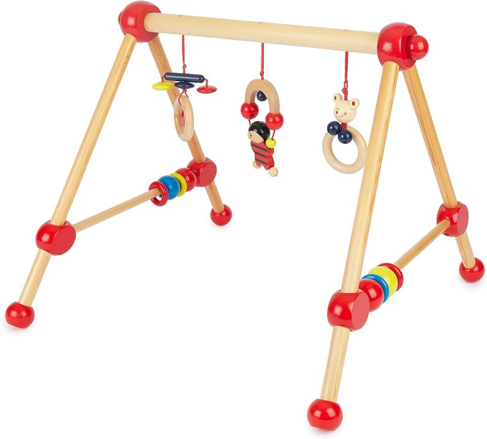 Bieco Spieltrapez | Spielbogen Baby Holz mit Figuren & Kugeln | Spielebogen Holz Baby | Spieltrapez Holz | Baby Mobile Holz | Activity Center Baby Gym | Holzspielzeug Baby | Baby Spielzeug