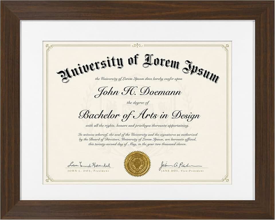 Americanflat 11x14 Diploma Frame - Matted to 8.5x11 - Walnut