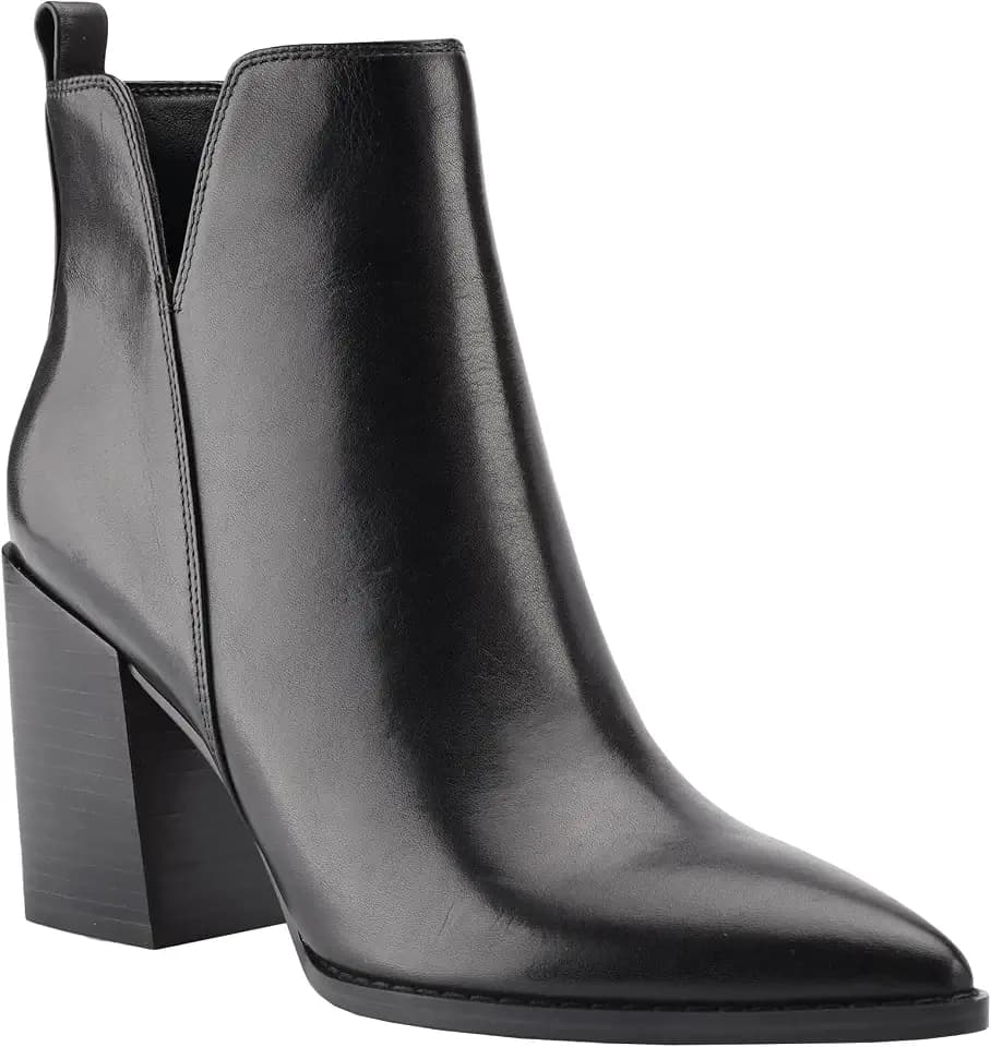 Juliet Holy Women's V Cut Ankle Boots Pointed Toe Stacked Chunky Heel Side Zipper Leather Cutout Western Booties