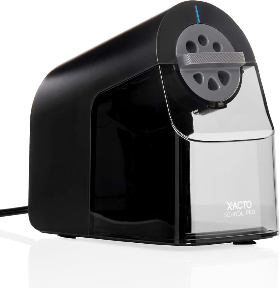 X-ACTO Pencil Sharpener, School Pro Electric Sharpener, Black, With Six Size Dial, XL Shavings Bin - Heavy Duty, Classroom Supplies